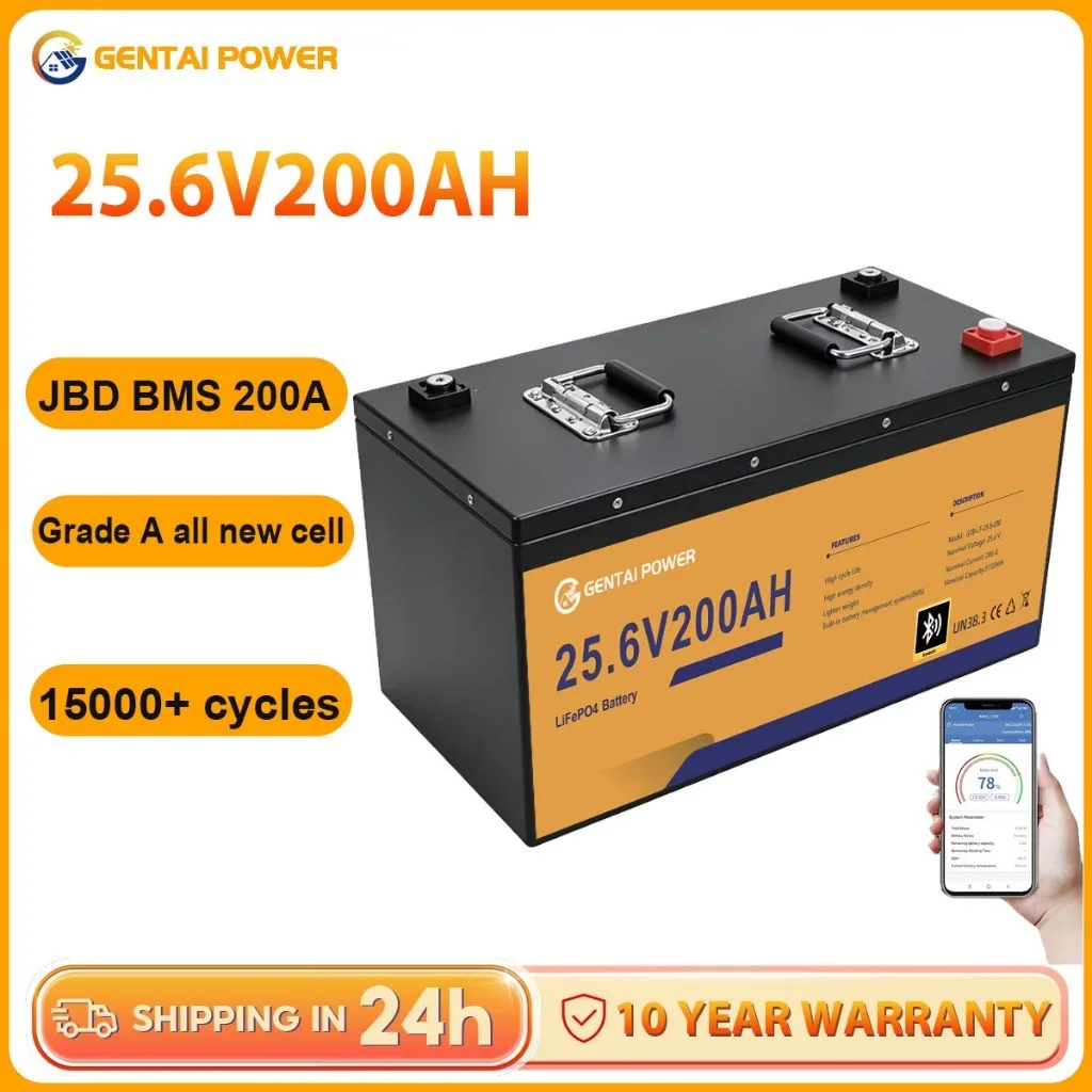 GENTAI POWER LiFePO4 Battery 24V 200Ah Built-in 200A BMS Deep Cycle Lithium Battery