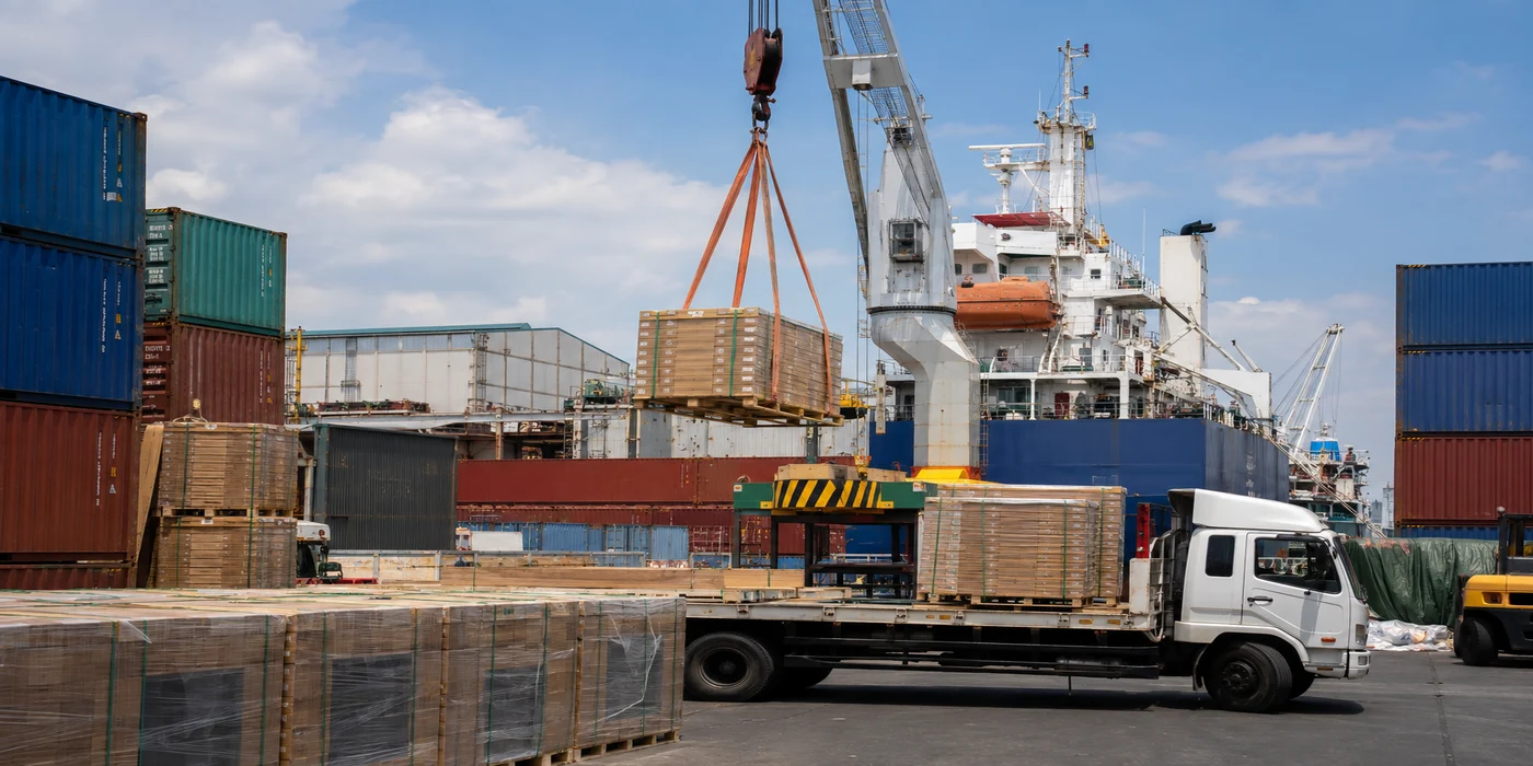 Shipping containers and cargo at a Philippine port representing the surge in imported solar panels from China